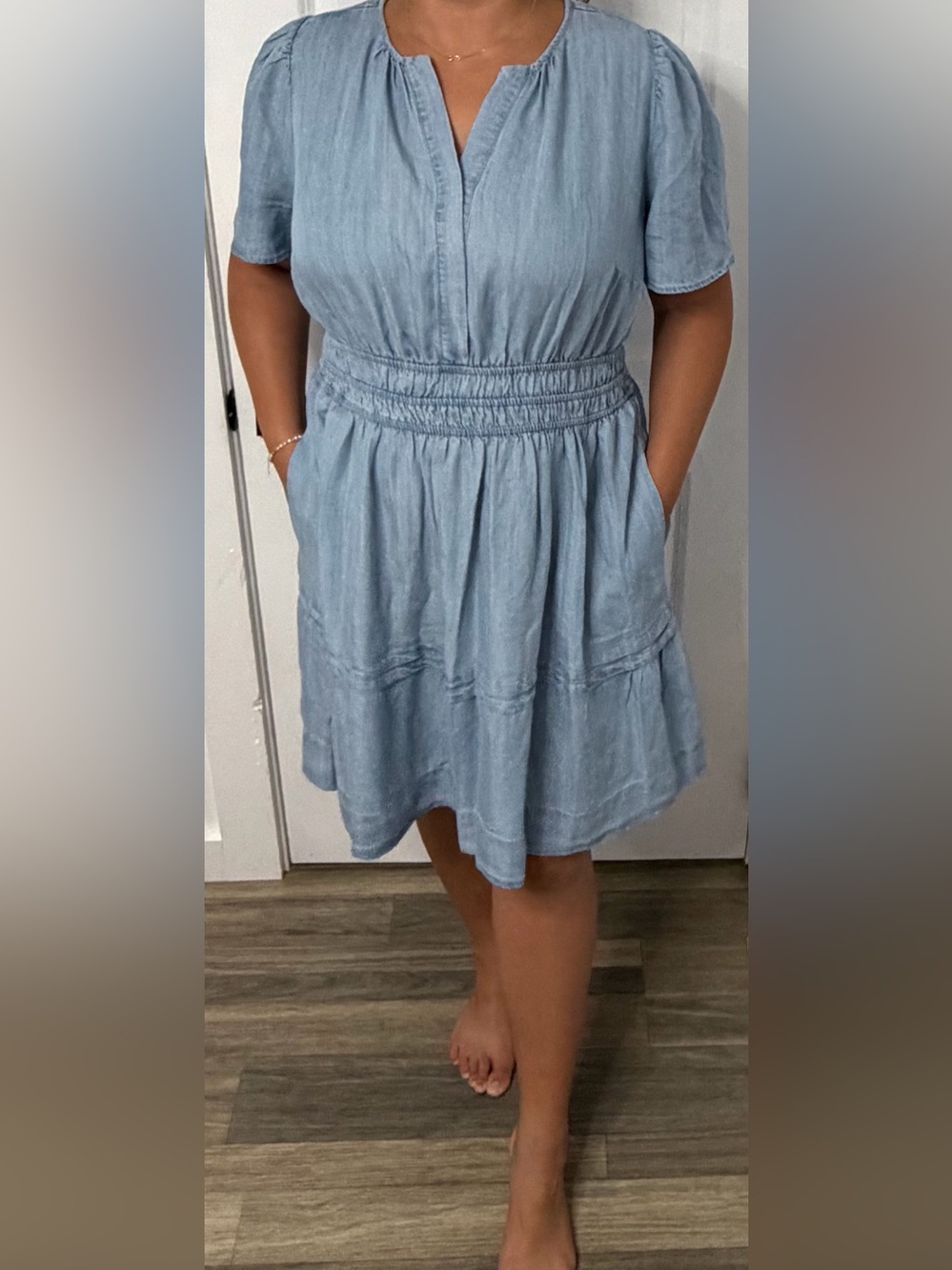 Velvet Heart Light Blue V-Neck Tiered Mini Dress. Size 1X
